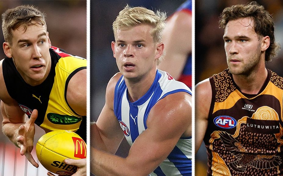 Tom Lynch, Jackson Archer and Jack Scrimshaw. Pictures: AFL Photos